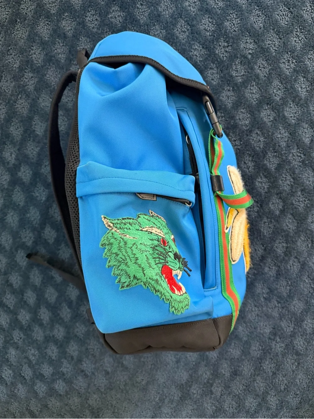 Gucci Animalier Web Blue Backpack Line Banana Tiger Sherry